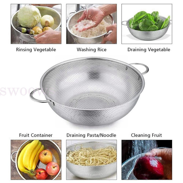 Stainless Steel Fine Mesh Strainer Colander Food Rice Vegetable Fruits Sieve