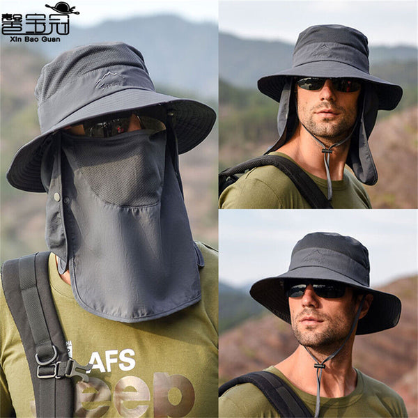 Mens Neck Flap Hat Wide Brim Cap Face Unisex Hiking Fishing UV Sun Protection AU