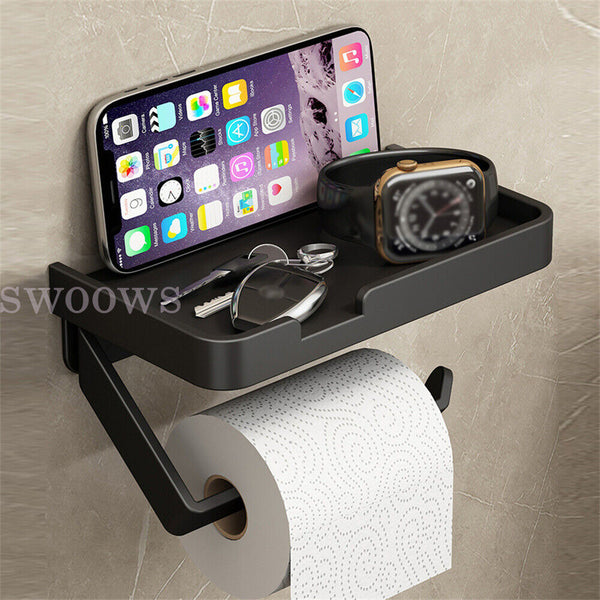 Toilet Paper Roll Holder with Phone Shelf Wall Mounted Brass Tissue Rack Storage