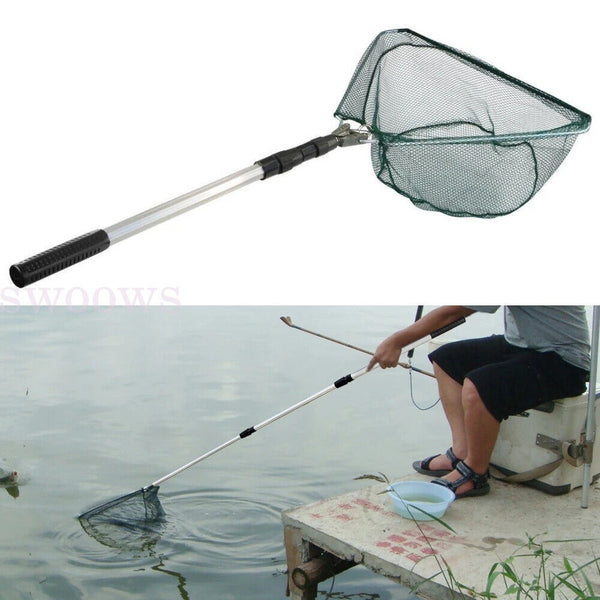 Fishing Landing Net Portable Black Triangle Fish Mesh Foldable Pole Handle