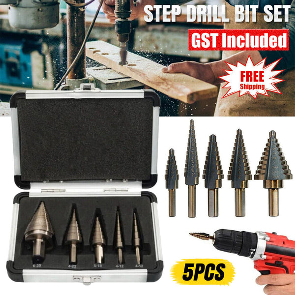 Titanium Plating 5/6Pcs Step Drill Bit Set High-Speed Reaming Pagoda Sawtooth AU