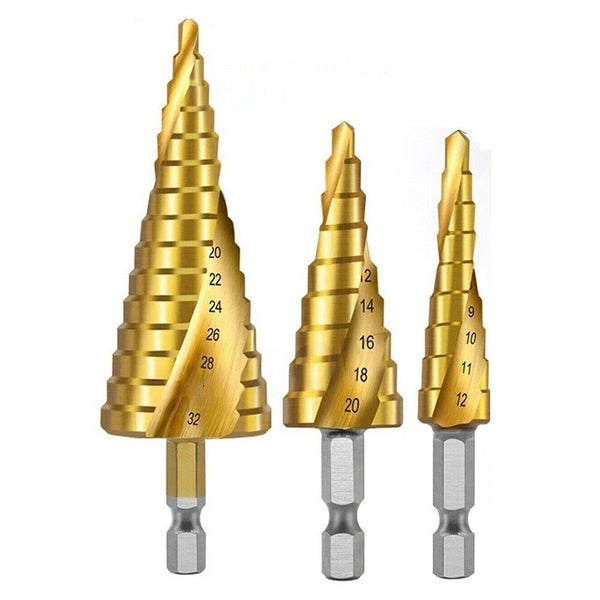 4-12/20/32mm HSS Steel Step Cone Drill Titanium Bit Set Metal Hole Cutter 3PCS