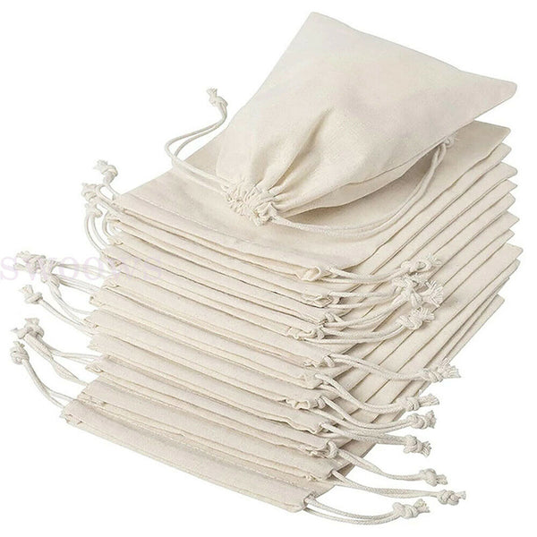 10-100X  Drawstring Storage Bags Calico Bags Natural Linen Tote Gift Bag Bulk