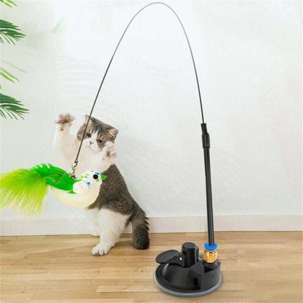 Cat Play Toy Simulation Birds Teaser Wand Interactive Stick with Suction Cup