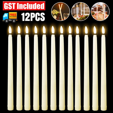 12x LED Flameless Taper Flickering Battery Operated Candle Light Wedding Party