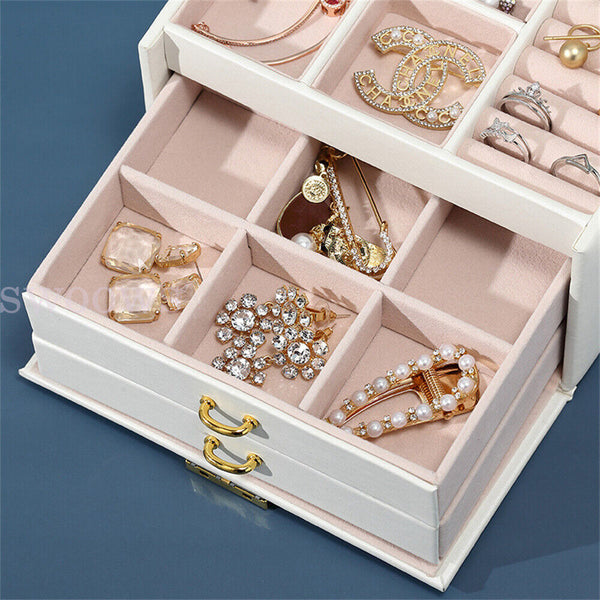 Jewellery Box Organizer Case Holder Storage Earring Ring Jewelry Display Leather