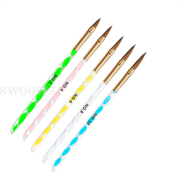 5pcs x New Sable Nail Art Acrylic Brushes in Sizes 4 6 8 10 12 Gel Drawing