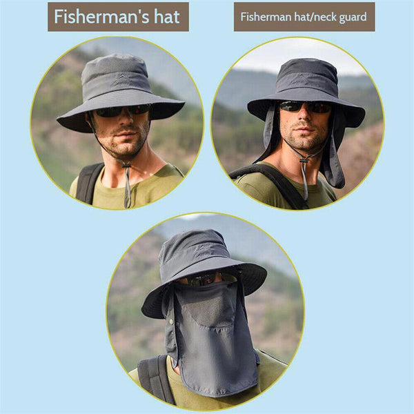 Mens Neck Flap Hat Wide Brim Cap Face Unisex Hiking Fishing UV Sun Protection AU