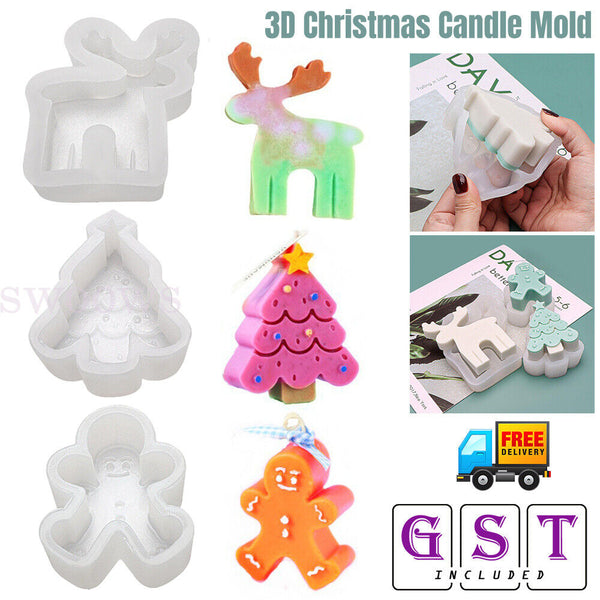 Silicone Mould 3D Art Wax Mold Christmas Candle Mold Snowman Tree Making Mold