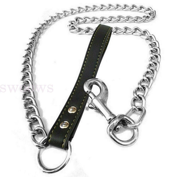 Metal Chain Dog Lead With Handle Long Strong Control Leash 0.2*120cm Heavy Duty