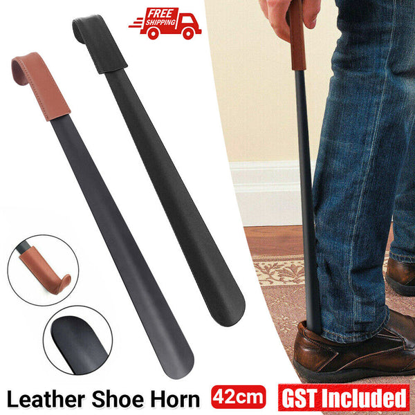 42cm Shoe Horn Long Leather Metal Handle Shoehorn Stainless Steel Lifter Tool AU