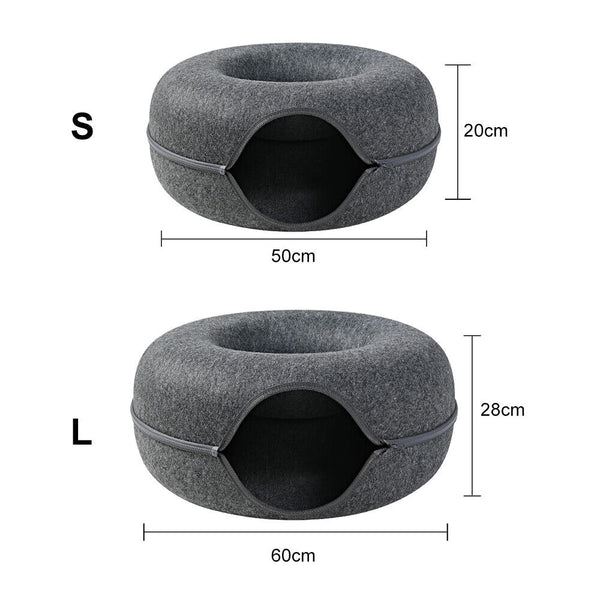 Cat Tunnel Bed Felt Pet Puppy Nest Cave House Round Donut Washable Detachable