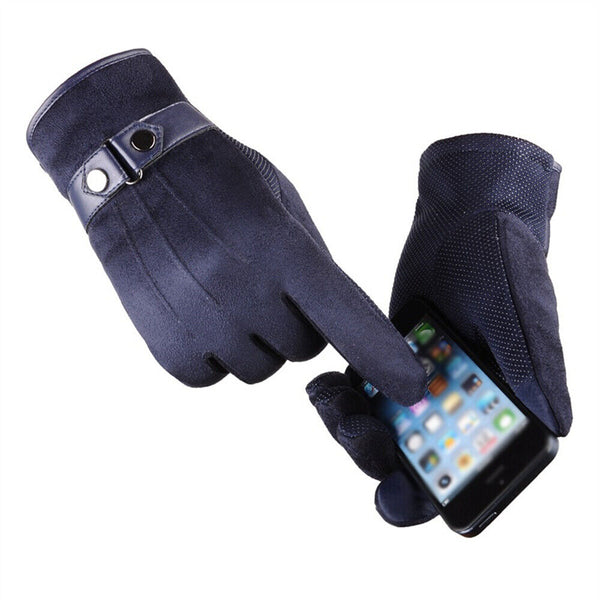 Winter Warm Men Thick Leather Gloves Driving Gloves Touch Screen Mitten Thermal