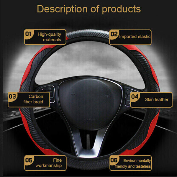 Car Steering Wheel Cover Leather Breathable Anti-slip Protector Universal 38cm