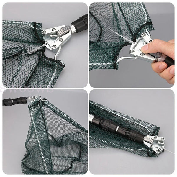 Fishing Landing Net Portable Black Triangle Fish Mesh Foldable Pole Handle