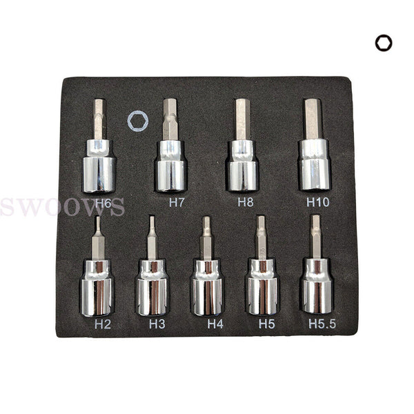 9pc Allen Key Sockets Hex Bit Socket Set 3/8 Drive & Drill Driver Metric 2-10mm