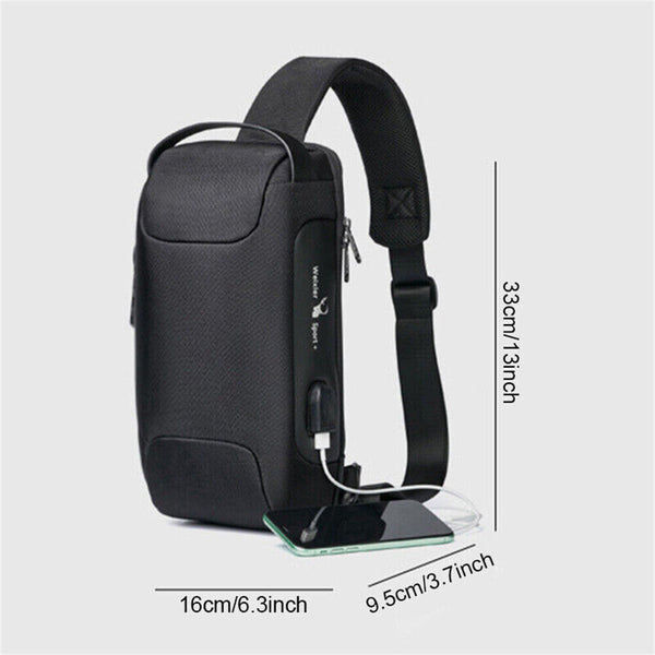 Men's Anti-theft Crossbody Bag Sling Backpack Oxford cloth Waterproof USB Port