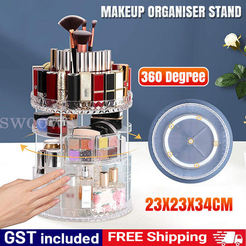 3 Layer 360° Rotating Makeup Organiser Stand Skincare Cosmetics Holder Display