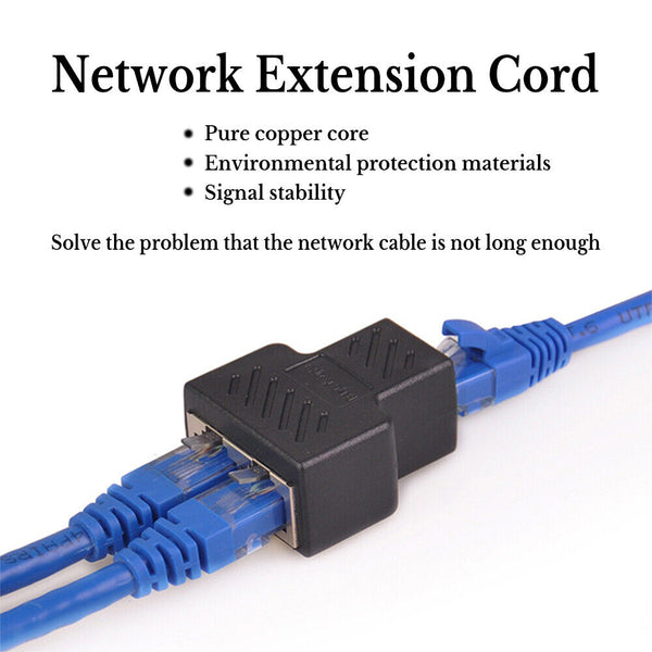 RJ45 Ethernet LAN Network Y Splitter Double Adapter Cable Connector For CAT5/6/7