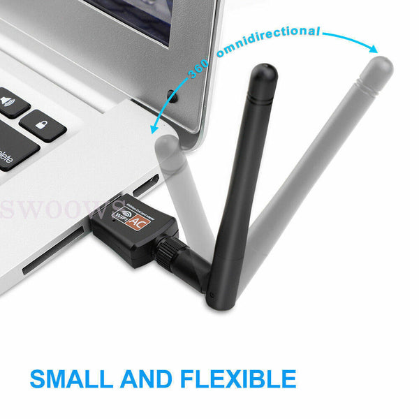 600Mbps USB WiFi Adapter Wireless Dongle Dual Band 2.4GHz/5GHz For PC Laptop