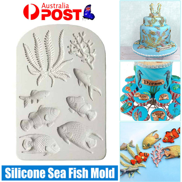 1/3x Sea Fish Coral Silicone Fondant Cake Decorating Mold Sugarcraft Icing Mould