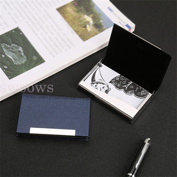 Business Card Holder Case PU Leather Stainless Steel Multi Magnetic Closing Case