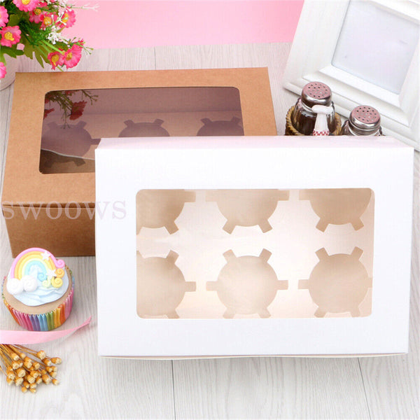 Cupcake Box Cases 4/6 holes Clear Window Cupcake Display Boxes Muffin Cup