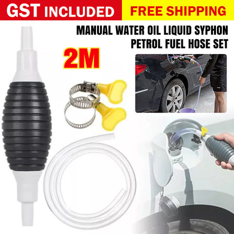 Manual Water Oil Liquid Syphon Petrol Fuel Hose Transfer Pump Hand Siphon