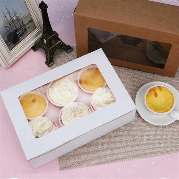 Cupcake Box Cases 4/6 holes Clear Window Cupcake Display Boxes Muffin Cup