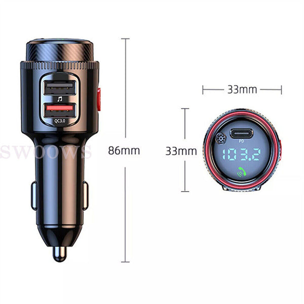 Bluetooth 5.0 Wireless Radio Car FM Transmitter PD Dual USB Charger MP3 Player