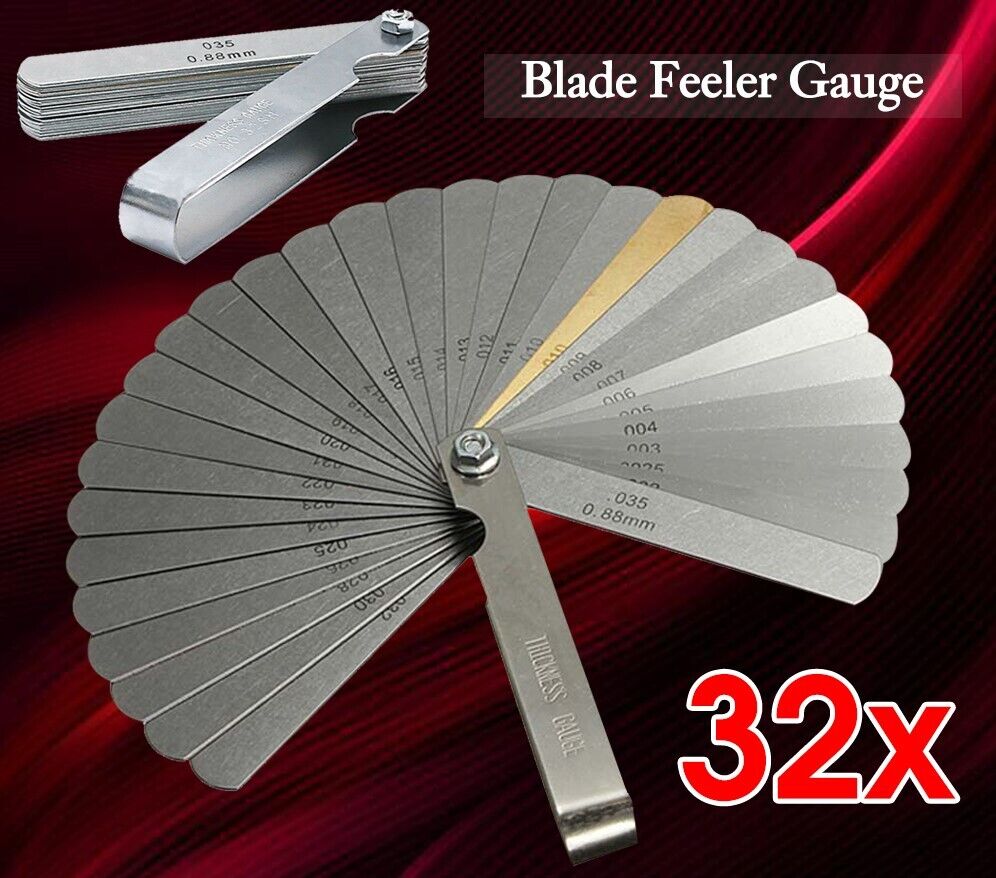 32 Blade Feeler Gauge Dual Marked MM/Inch Thickness Gap Metric Filler Tool Honda