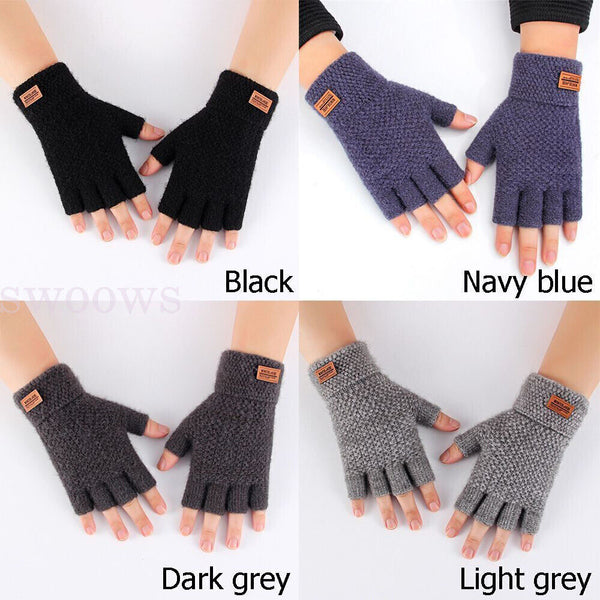 Thick Fingerless Gloves Driving Gloves Knitted Alpaca Wool Half Finger Mittens