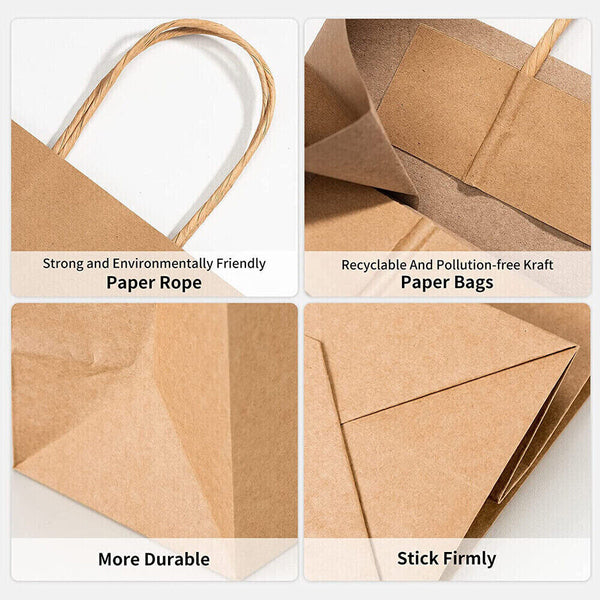 Bulk Kraft Brown Paper Bags with Handles Craft Merchandise Shopping Retail Bags