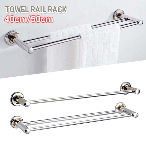 40/50cm Single Double Towel Rail Rack Holder Wall Mounted Bathroom Kitchen AU