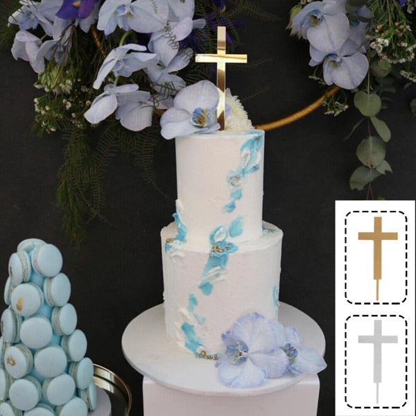 Cross Cake Acrylic Topper Baptism Christening Confirmation Wedding Gold Silver