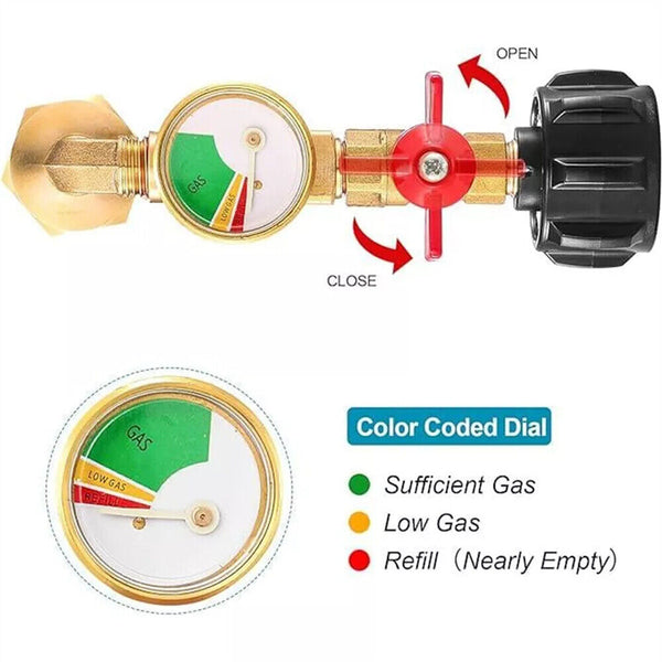 QCC1 Propane Refill Elbow Adapter with Gauge 1LB Bottle Tank 20-40LBS Cylinder