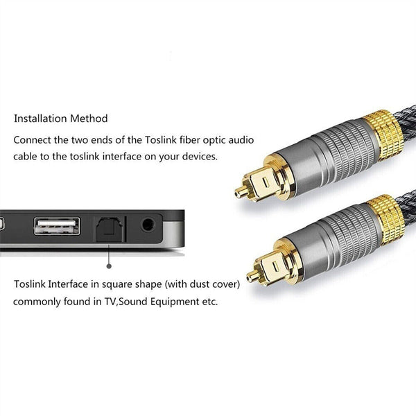 Ultra Premium Toslink Optical Fibre Cable Gold Plated Digital Audio Lead Cord