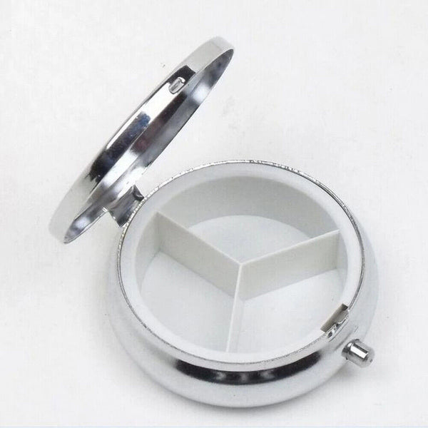 NEW Pill Container Pill Box Tablet Holder Medicine Metal Case Round