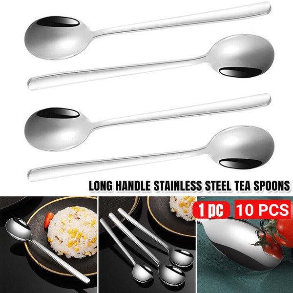 UP 10PC Long Handled Stainless Steel Coffee Spoon Cold Drink Ice Cream Tea Spoon