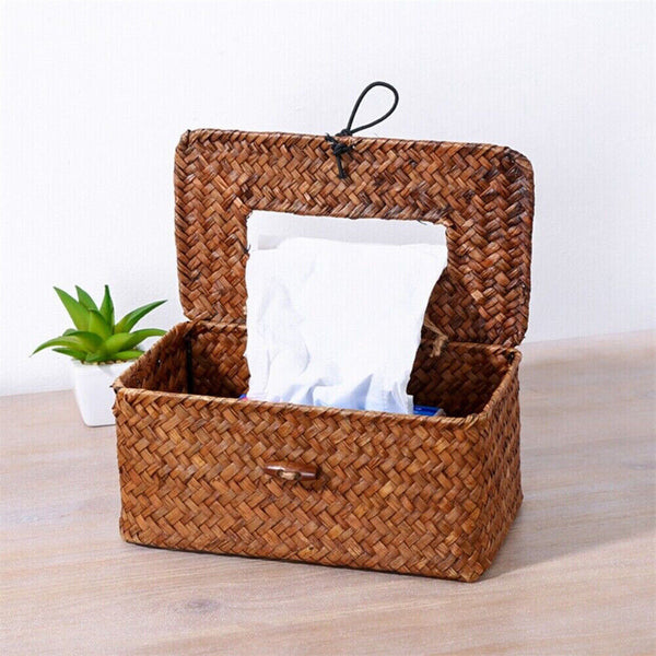 Napkin Holder Storage Case Cover Organizer Home Decor Woven Seagrass Tissue Box