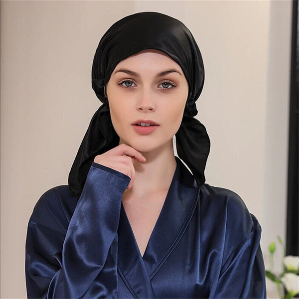 Pure Mulberry Silk Adjustable Night Cap Soft Sleeping Cap Hair Care Wrap Bonnet