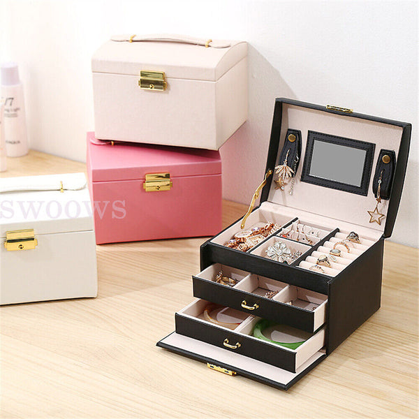 Jewellery Box Organizer Case Holder Storage Earring Ring Jewelry Display Leather