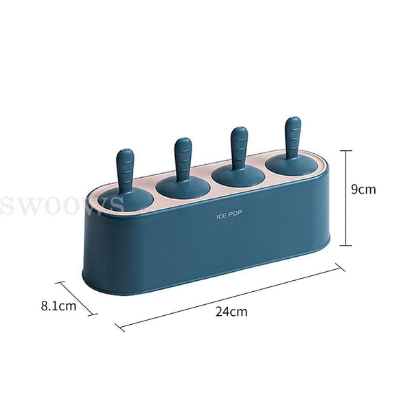 2x Ice Cream Mould Block Silicone 4 Cavity Frozen Molds Icy Pole Jelly Ice Lolly