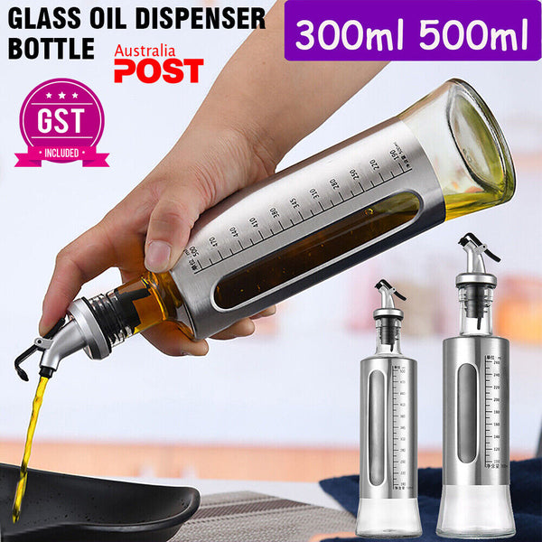 Glass Oil Dispenser Spout Olive Vinegar Pourer Stainless Steel Kitchen Bottle AU