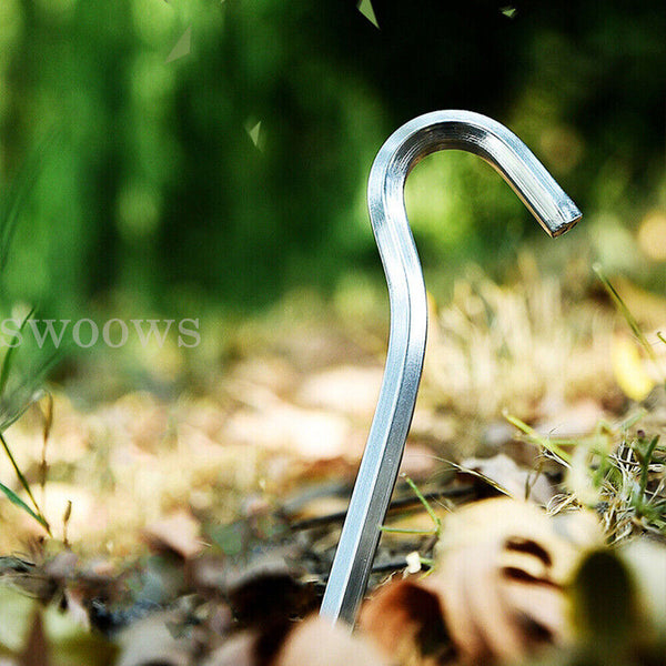 12/24 Aluminum Tent Pegs Hook Outdoor Camping Trip Ground Durable Nail Stakes