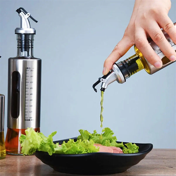 Glass Oil Dispenser Spout Olive Vinegar Pourer Stainless Steel Kitchen Bottle AU