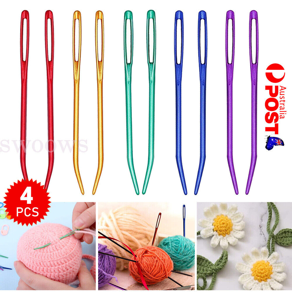 4pcs Bent Blunt Darning Needle Set Large Eye Bodkin Crochet Yarn Knitting Alu