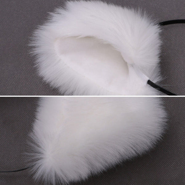 1/2xWomen Girls Fluffy Fur Cat Kitty fox animal Costume Ears Party Hair Clips On