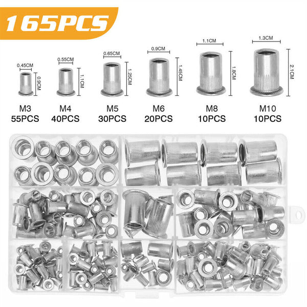 165Pcs Nutsert Aluminum Rivet Nut Metric Blind Threaded Nuts Nutserts M3-M10