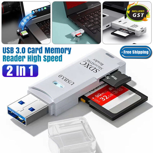 2 In 1 USB 3.0 Card Memory Reader High Speed SD SDHC SDXC Micro Writer Adapter